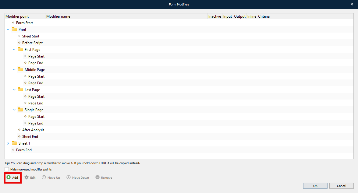 The Form Modifiers window.